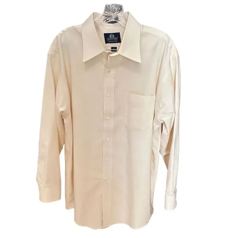 Stafford Wrinkle Free Mens Button Down Shirt Soft Yellow Size 17 / 33